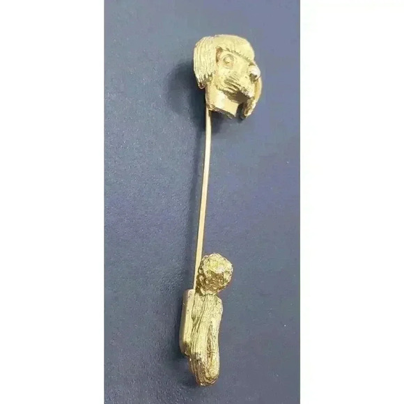 Vintage Stick Pin Brooch 3d Dog Lover Head & Tail Gold Wash Puppy - Picture 3 of 9